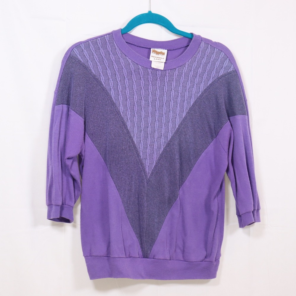 Bramble Lane Sweatshirt Small Purple‎ Womens Chevron Cable Knit Vintage
